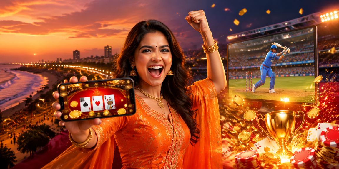 Chennai Marina Beach at sunset with cricket and betting theme