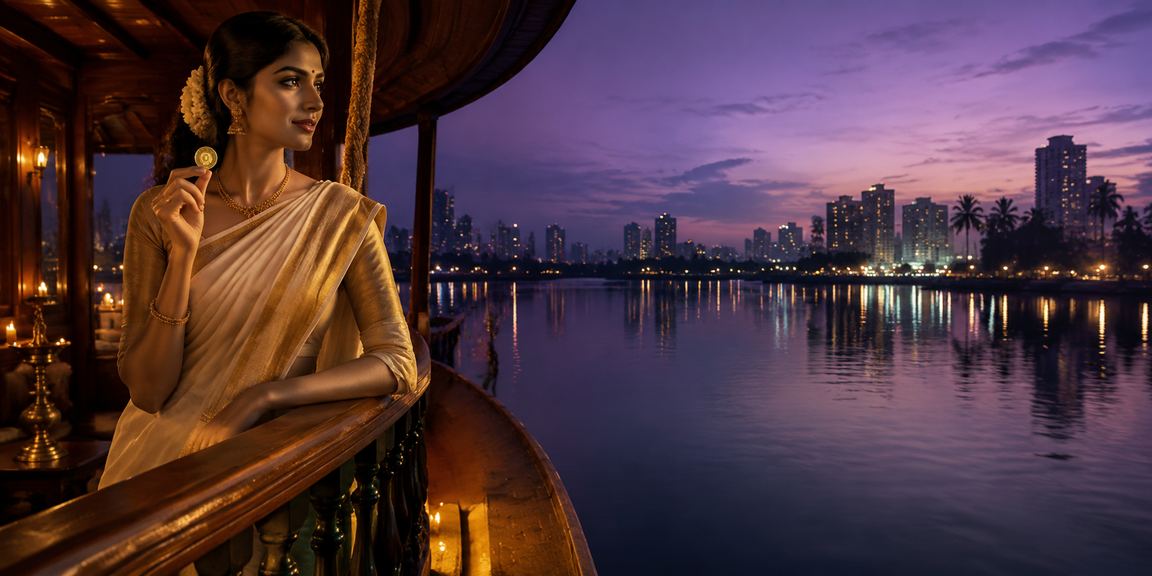 Kerala backwaters with traditional lottery tickets and Indian model